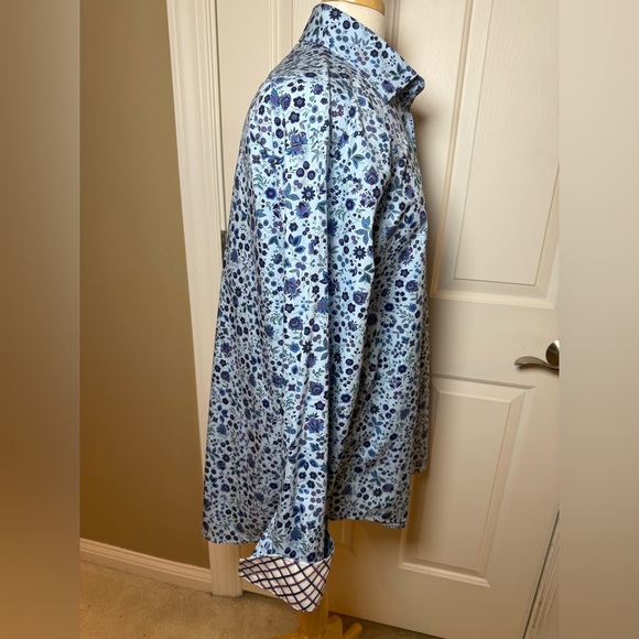 Thomas Dean Floral Blue Men's Shirt w reverse cuffs-Size XL - Picture 4 of 8